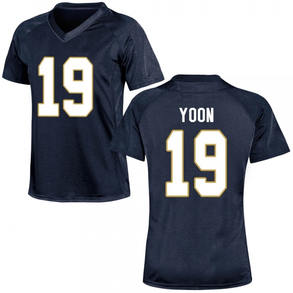 Justin Yoon Notre Dame Fighting Irish NCAA Women's #19 Navy Blue Game College Stitched Football Jersey CPJ3355EM
